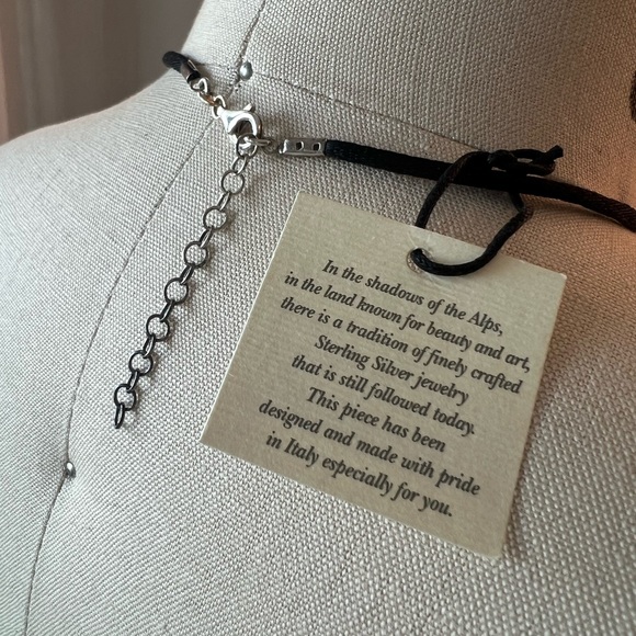 NWT Handmade in Italy 925 Sterling Silver Heart Necklace adjustable Black Cord - Picture 5 of 9
